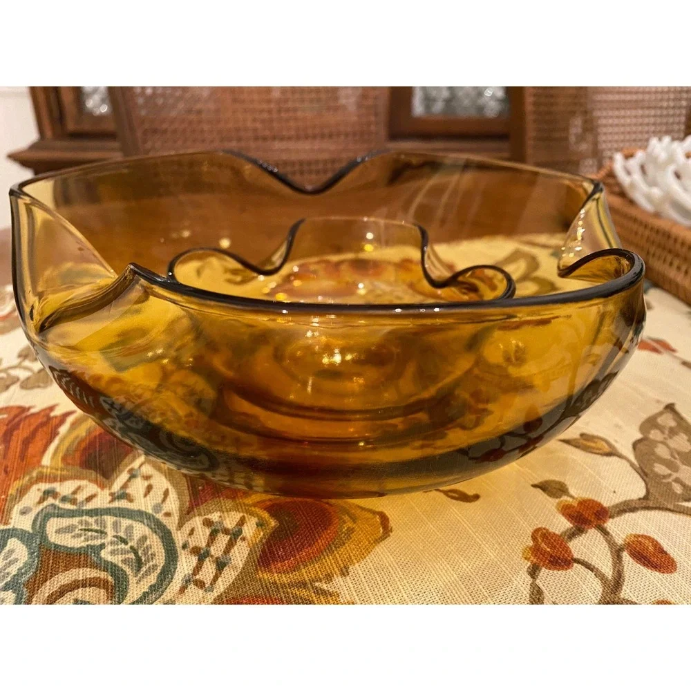 Vintage Amber Glass Chip and Dip Set – Anchor Hocking‎ Fairfield Scalloped Bowls